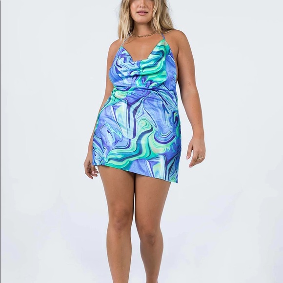 Mini Silk Retro Blue, Purple & Green Dress - Picture 3 of 3